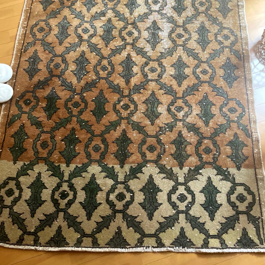 レア大判112×243 ボタニカル　ブラウン×グリーン　トルコヴィンテージラグ