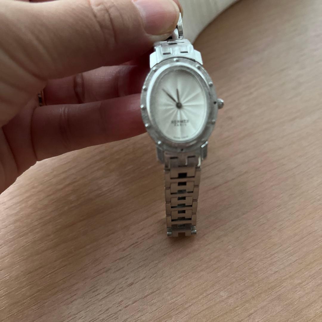 レア　HERMES エルメス　腕時計　クリッパー　オーバル　ホワイト　ステンレス