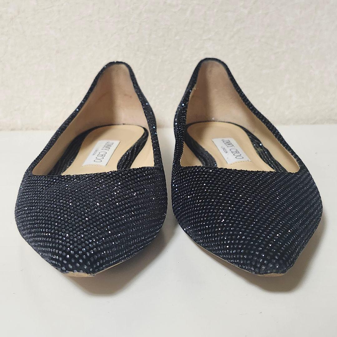 JIMMY CHOO ブラック グリッター フラットシューズ 39