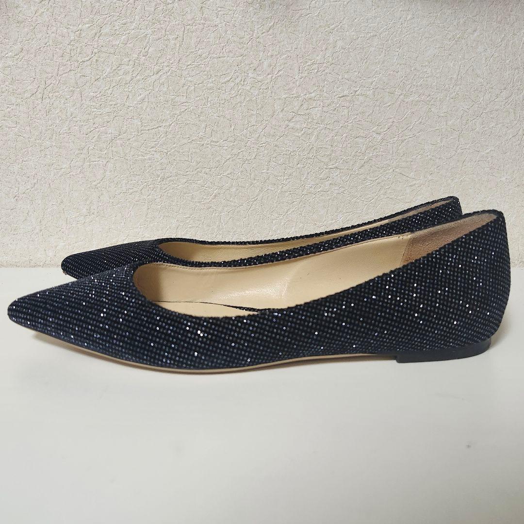 JIMMY CHOO ブラック グリッター フラットシューズ 39