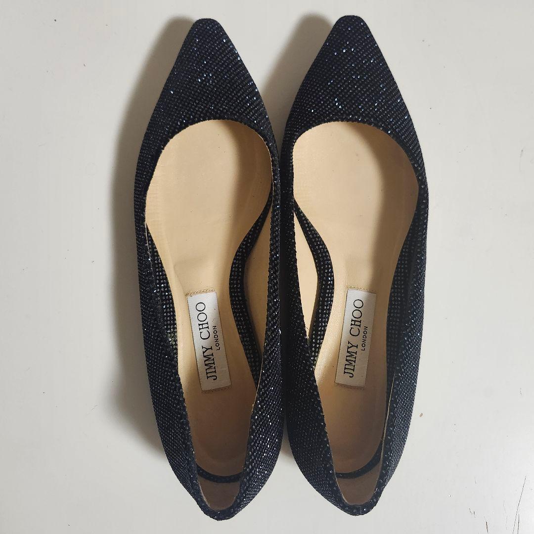 JIMMY CHOO ブラック グリッター フラットシューズ 39