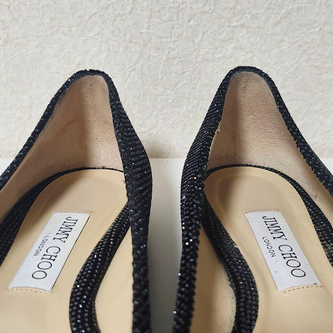 JIMMY CHOO ブラック グリッター フラットシューズ 39