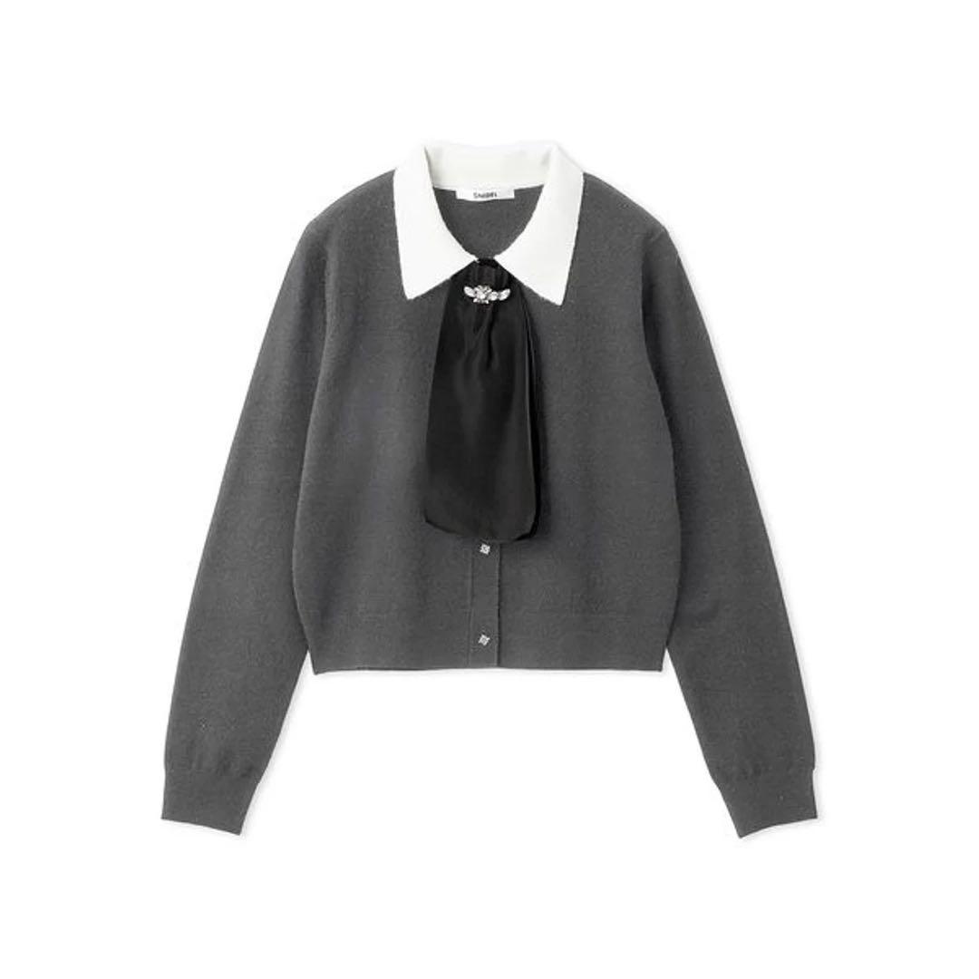 タイ付きビジューカーディガン （GRY）