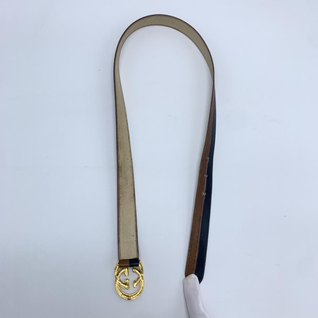 グッチ ベルト 本革 レザー バックル ゴールド金具 インターロッキングG