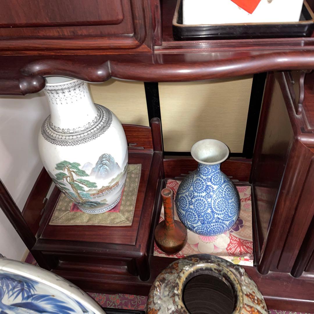 飾り棚　違い棚　茶棚　煎茶棚　茶箪笥　収納棚　唐木　黒檀？　紫檀？　無垢　家具