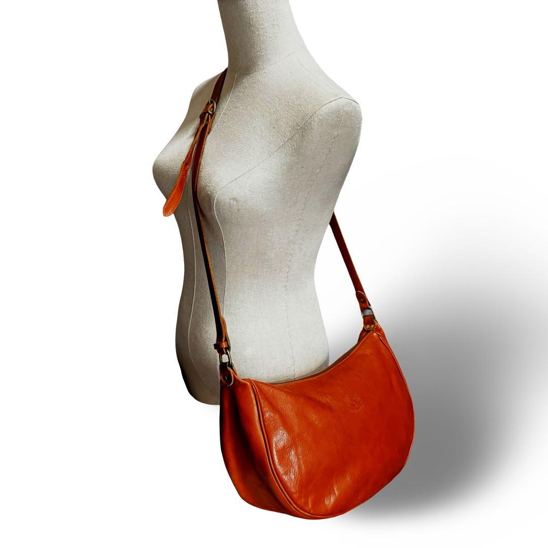 【ヴィンテージ】イルビゾンテ　ショルダーバッグ　オールレザー　茶　ロゴ型押し