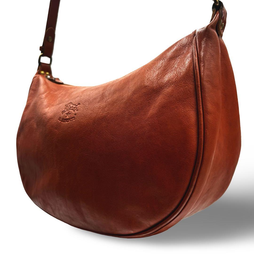 【ヴィンテージ】イルビゾンテ　ショルダーバッグ　オールレザー　茶　ロゴ型押し