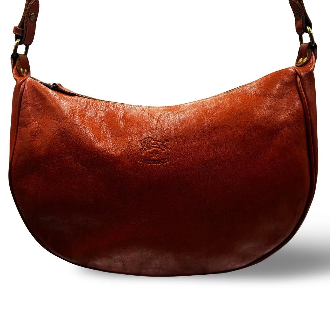 【ヴィンテージ】イルビゾンテ　ショルダーバッグ　オールレザー　茶　ロゴ型押し