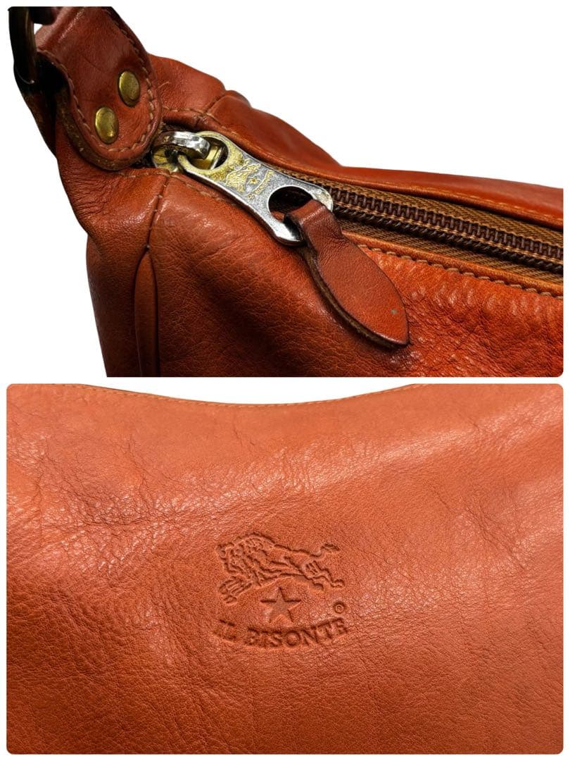【ヴィンテージ】イルビゾンテ　ショルダーバッグ　オールレザー　茶　ロゴ型押し