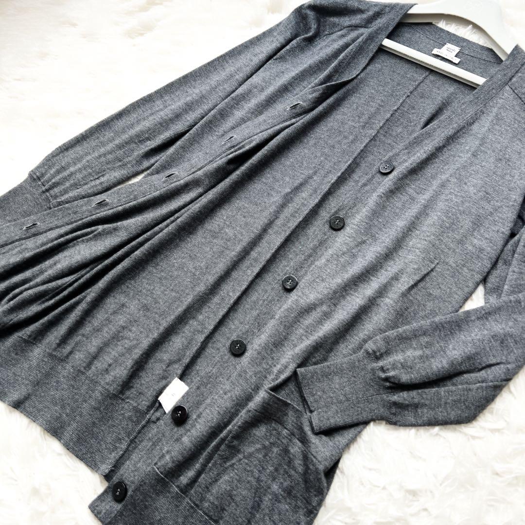 美品　HERMÈSエルメス　ロング　カーディガン カシミヤ×シルク グレー