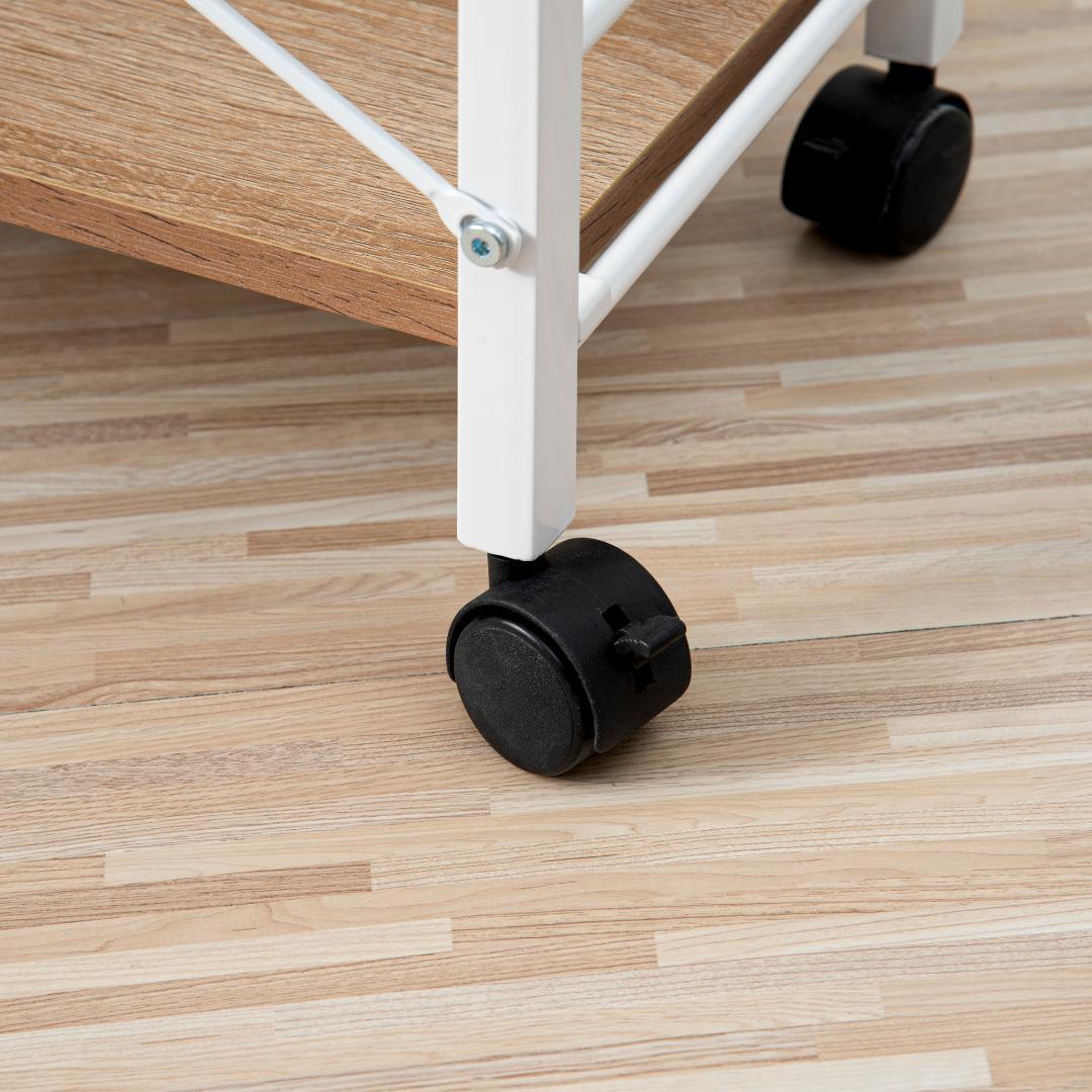 【ブラウン】パソコンデスク キャスター付きで移動可能ラック付きデスクワークデスク