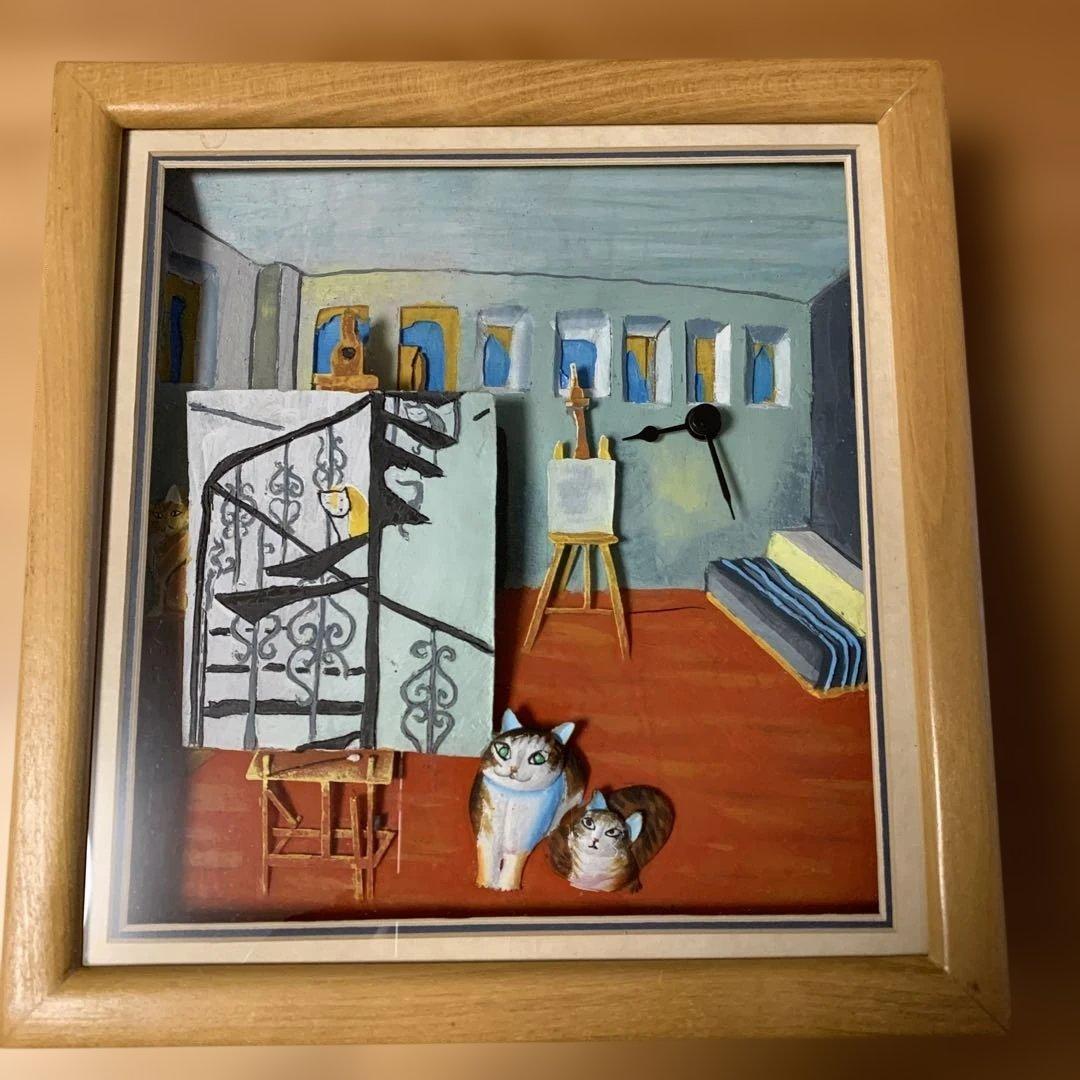 マンハッタナーズ　立体アート時計「猫の絵を描く仕事」