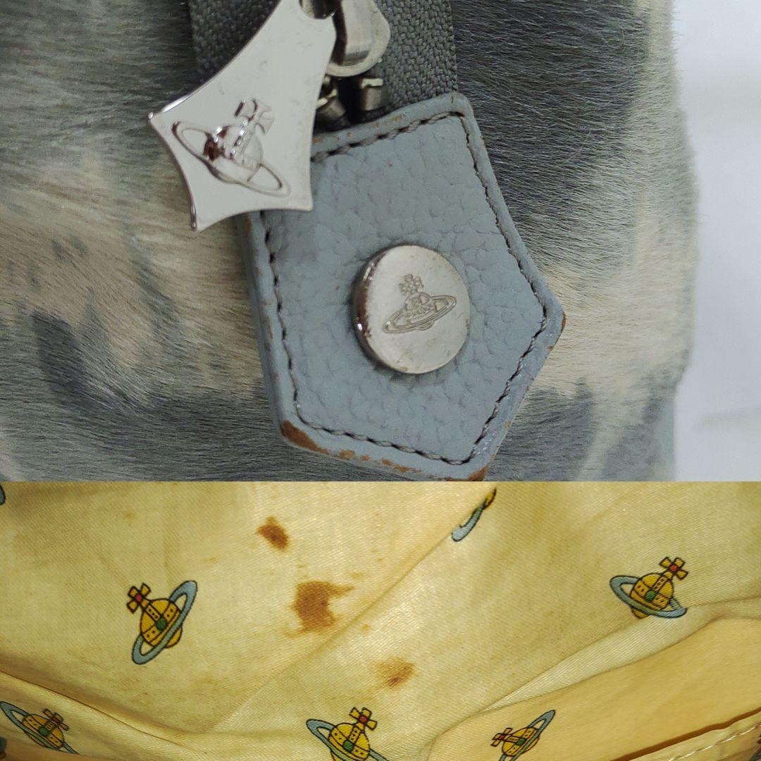 ヴィヴィアン ヤスミン ハンドバッグ レザー×ハラコ 肩掛 水色・グレー系