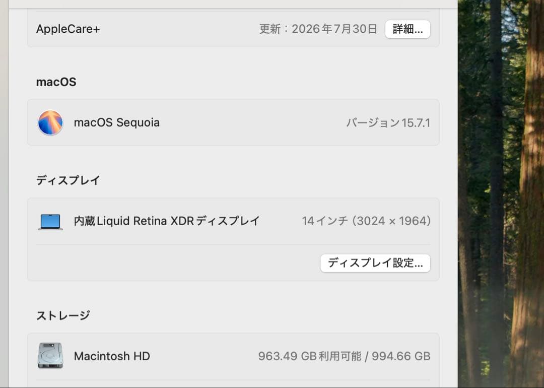 超美品　使用 MacBook Pro シルバー Apple Care 付き