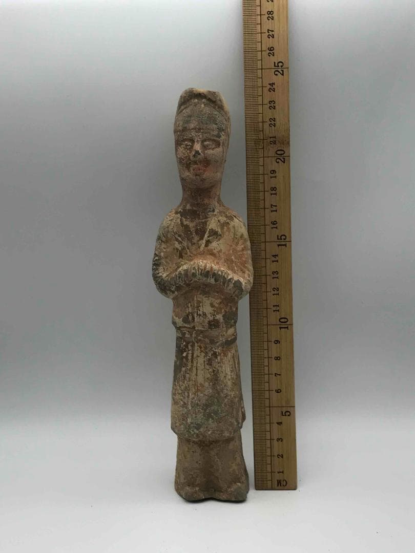 唐時代　加彩　武士陶俑　彩絵陶俑　極上品　旧家旧蔵　唐物　時代物(D-66