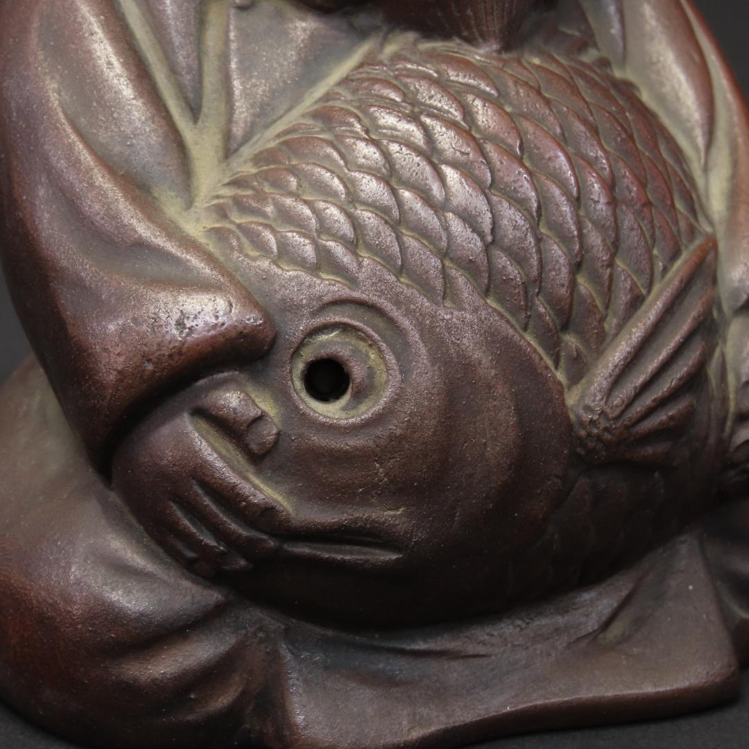 ⭕400 江戸時代末期 備前焼 鯛を持つ恵比寿様 大根を持つ大黒様 高さ13cm