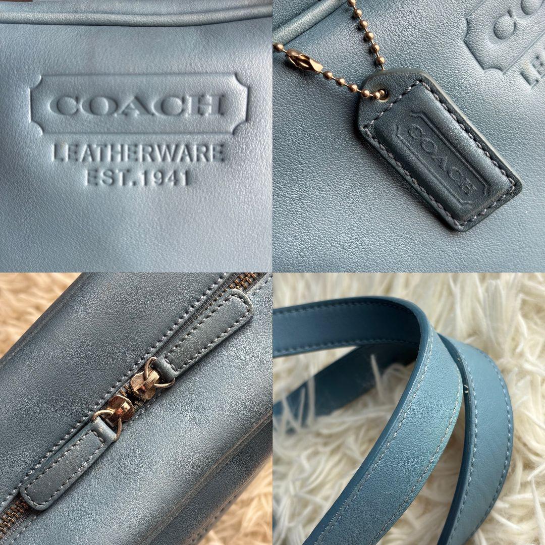【超激レア 美品】オールドコーチ　ハンドバッグ　スクエアバッグ　レザー　ブルー系