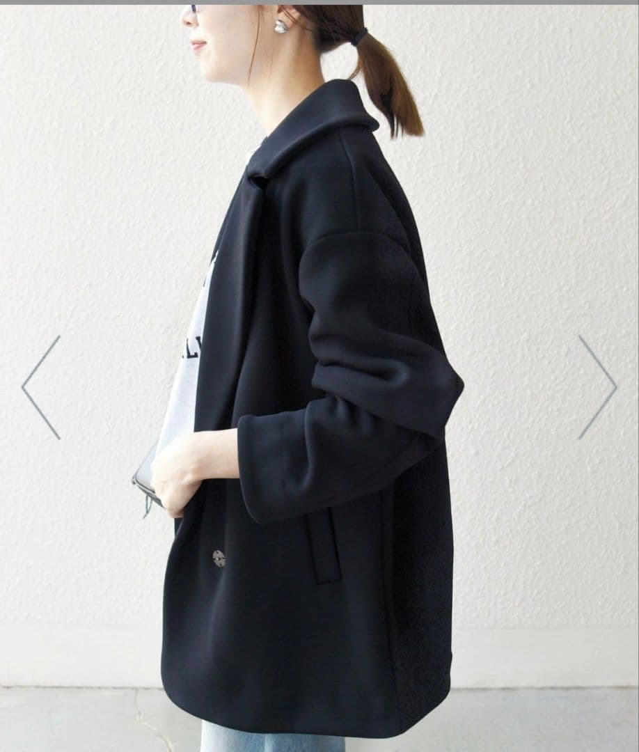 SHIPS any ダンボールコクーンテーラードミディコート 黒 新品 タグつき