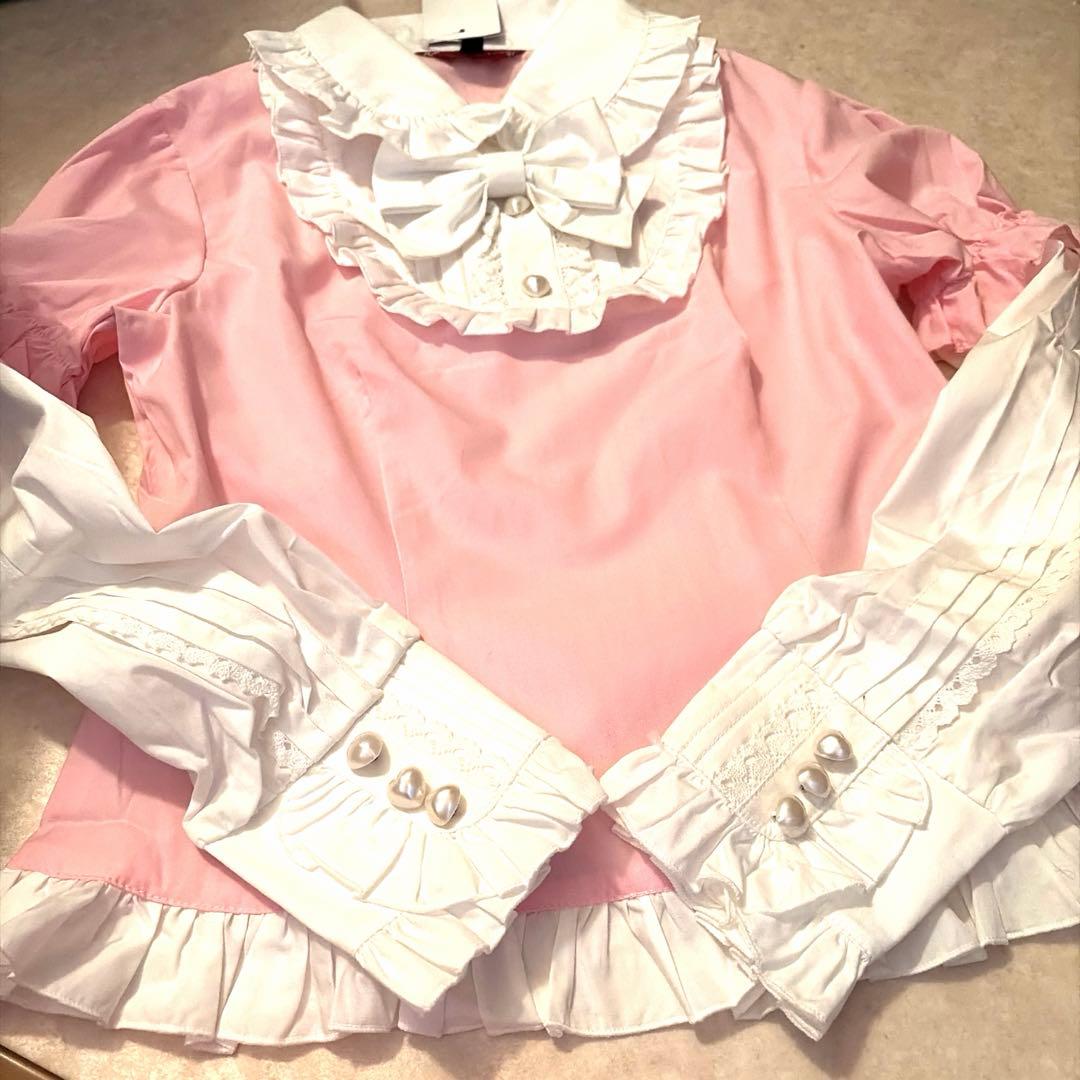 ロリータ　可愛すぎるハートエプロンドレスとブラウスのセット