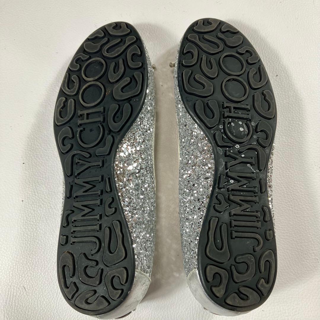 極美品✨ジミーチュー　シルバー　フラット バレエシューズ　リボン　22.5cm