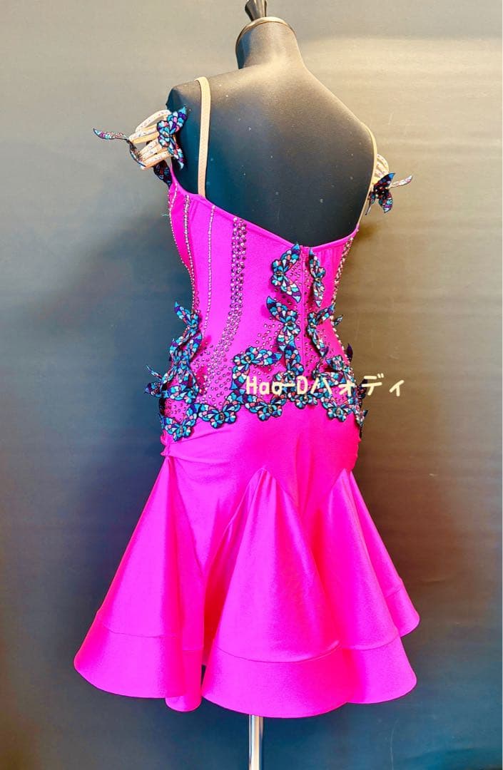 新品★ラテンドレス★リズム★蝶々★社交ダンス★ピンク★競技