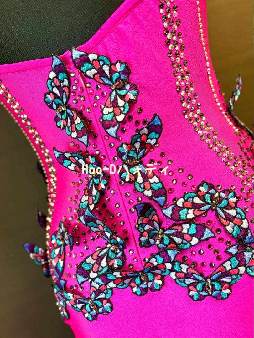 新品★ラテンドレス★リズム★蝶々★社交ダンス★ピンク★競技