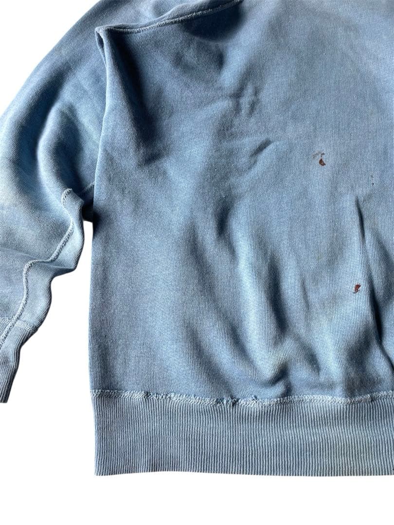 60s ヴィンテージ スウェット 無地 水色 ラグラン 4本針 XLフェード