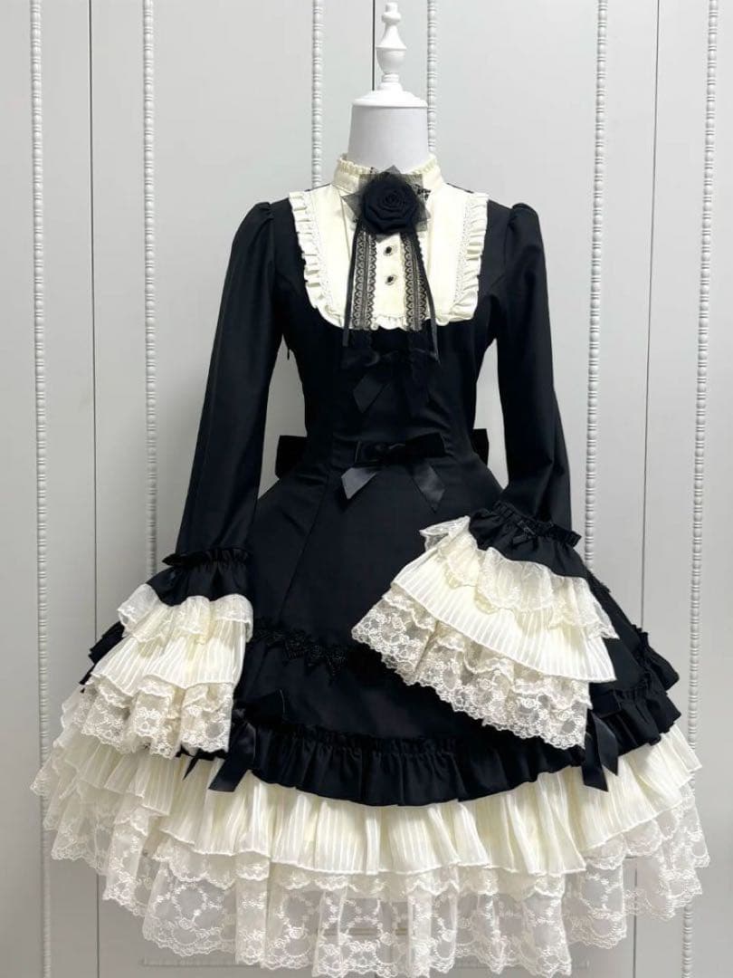 ゴスロリ ロリータ ワンピース マントポンチョ付き ブラック系 ドレス