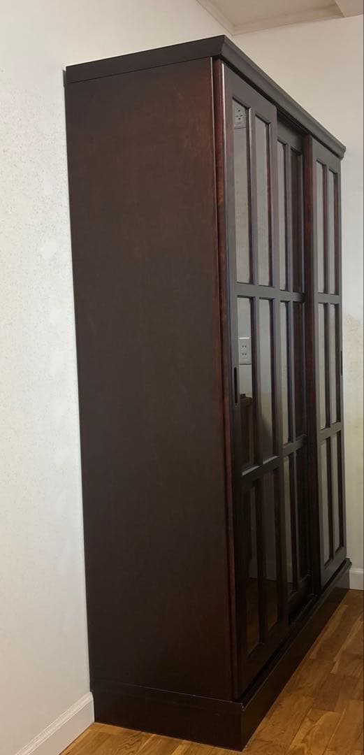 スライド式ガラス扉　本棚　ダークブラウン