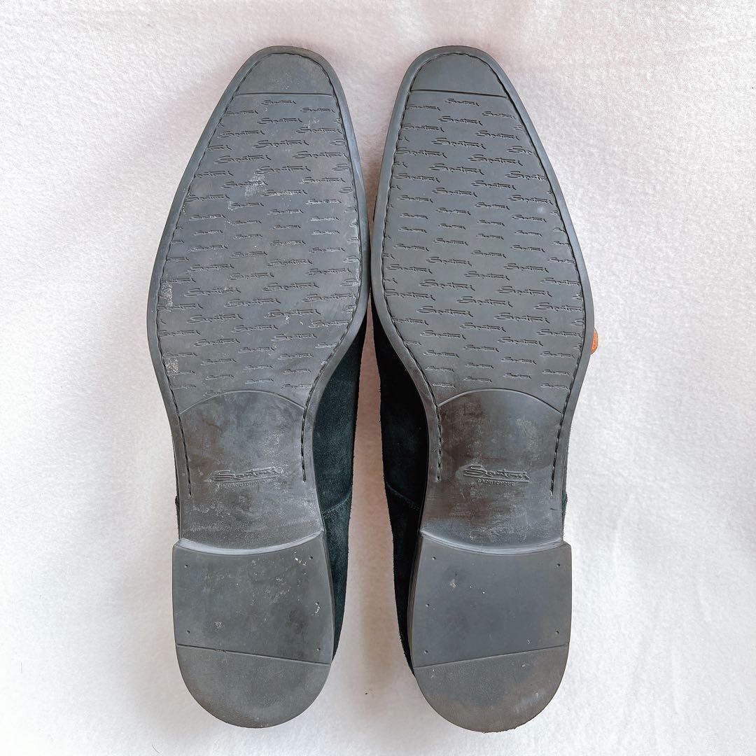 美品 サントーニ ダブルモンクストラップ スエード ビジネス ドレスシューズ 黒