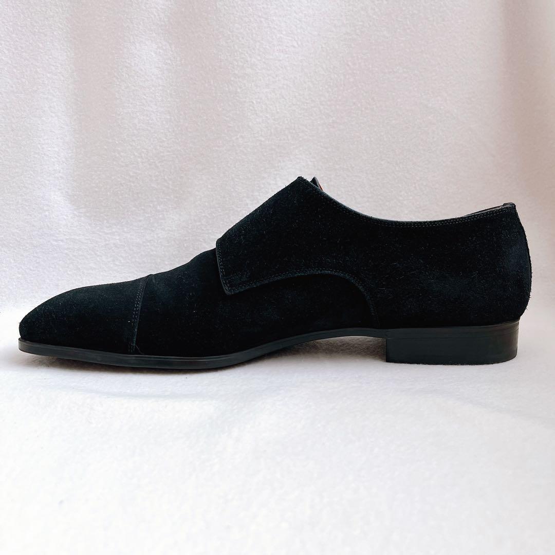 美品 サントーニ ダブルモンクストラップ スエード ビジネス ドレスシューズ 黒