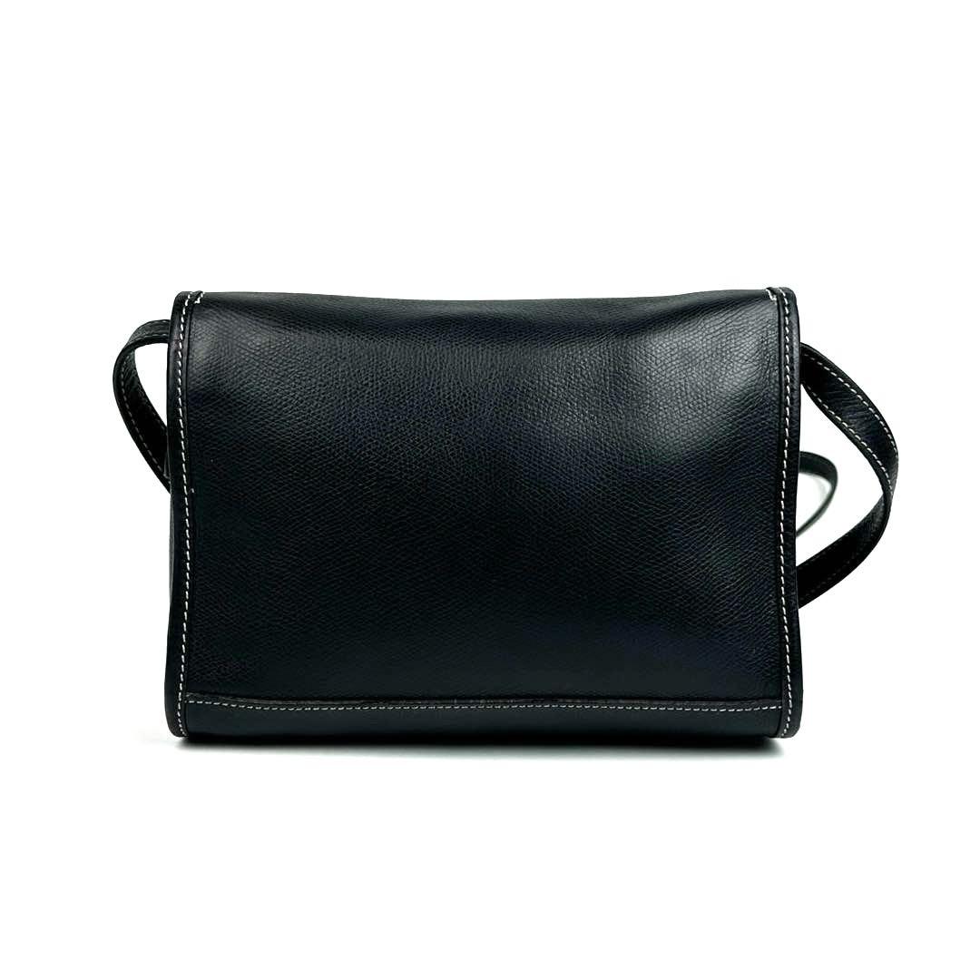 【美品】ロエベ　アナグラム　ショルダーバッグ　ゴールド金具　ステッチ　レザー　黒