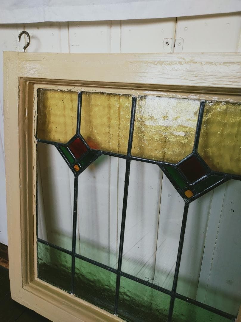 アンティーク　ステンドグラス窓枠　ｗ４８,８×h５１×ｄ4，2㎝