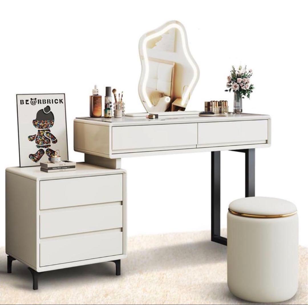 新品ドレッサーセット大型 100cmテーブル 岩盤天板 大容量収納 化粧テーブル