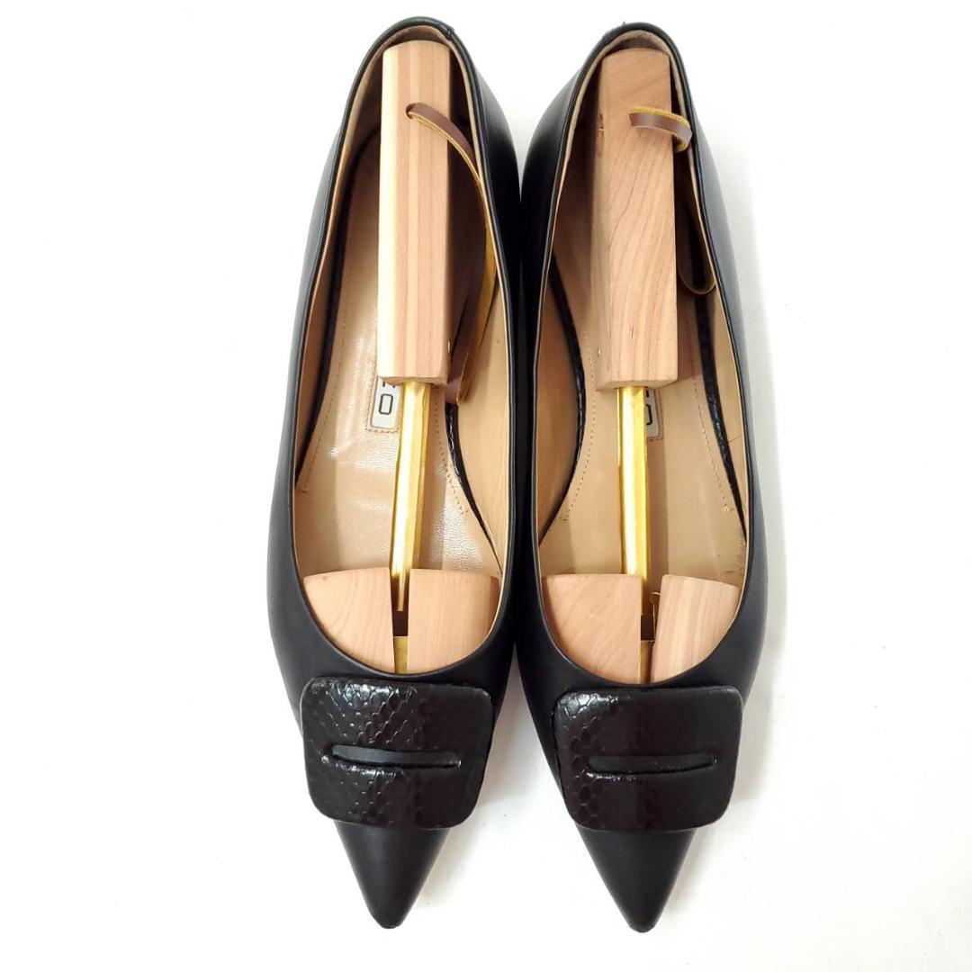美　ペリーコ　アネッリフィッビア　ポインテッドトゥフラットパンプス　黒　25.5