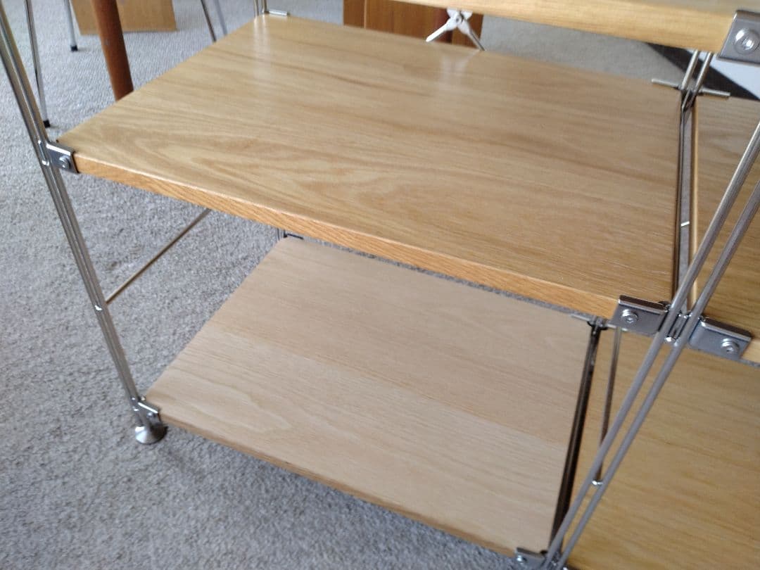 【美品】MUJI無印良品 ステンレスユニットシェルフ小56cmオーク材4段連結