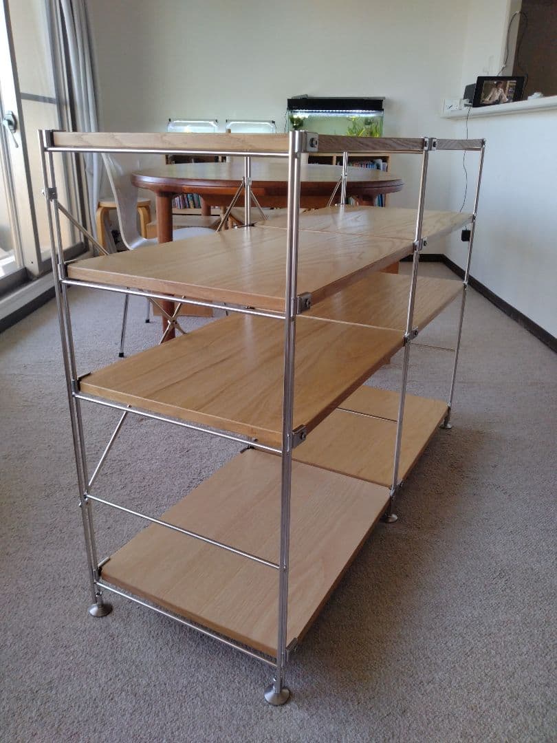 【美品】MUJI無印良品 ステンレスユニットシェルフ小56cmオーク材4段連結