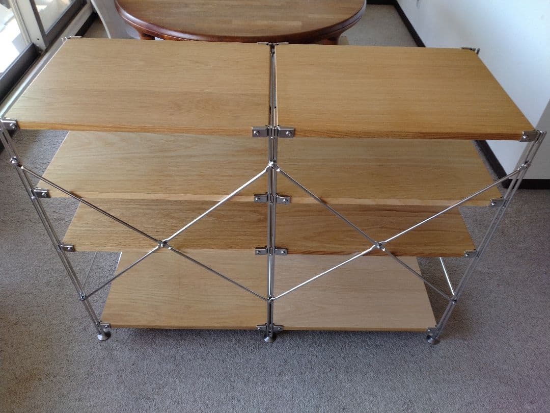 【美品】MUJI無印良品 ステンレスユニットシェルフ小56cmオーク材4段連結