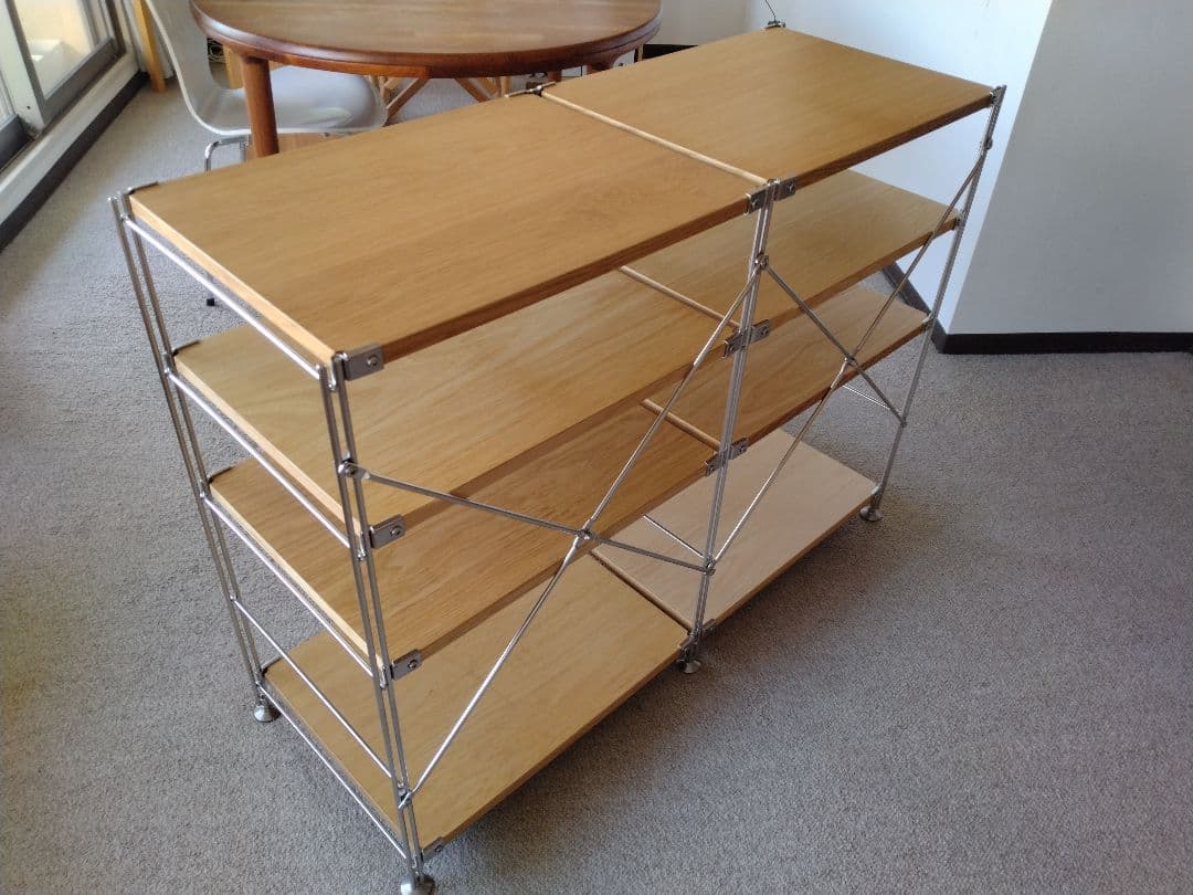 【美品】MUJI無印良品 ステンレスユニットシェルフ小56cmオーク材4段連結