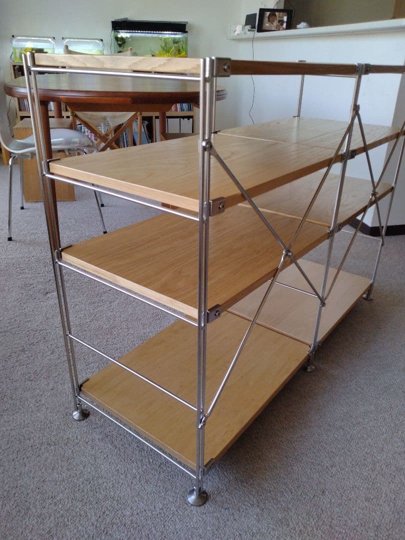 【美品】MUJI無印良品 ステンレスユニットシェルフ小56cmオーク材4段連結