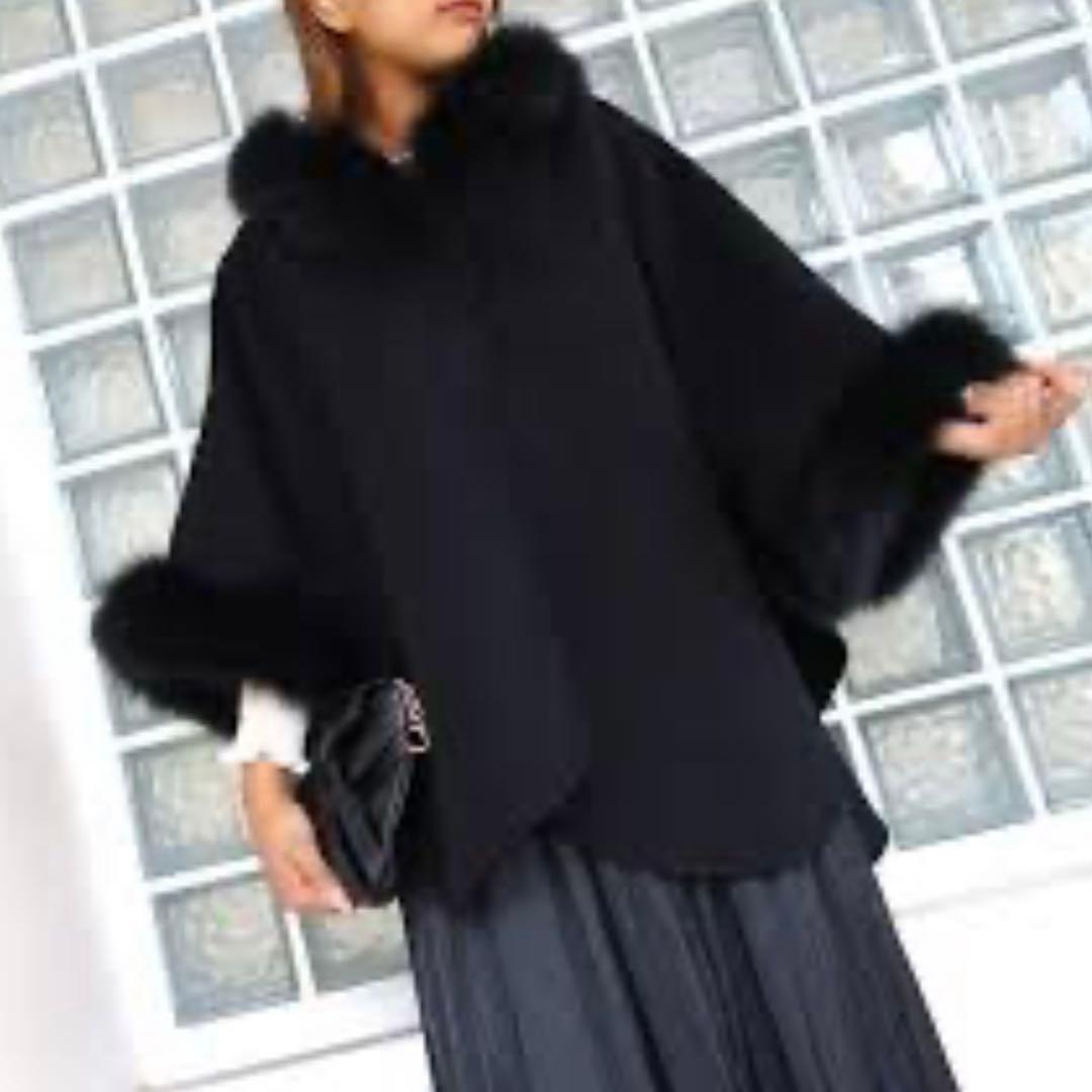 美品◆グレースコンチネンタル フォックスファー ポンチョ ケープ コート