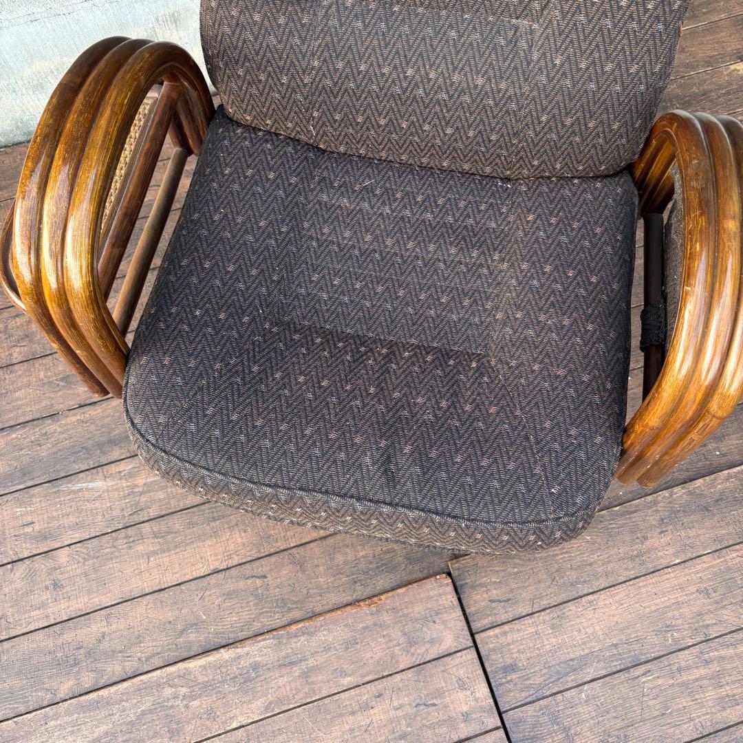 昭和レトロ 回転式座椅子 ラタンチェア アームチェア サイドテーブル付き 古家具