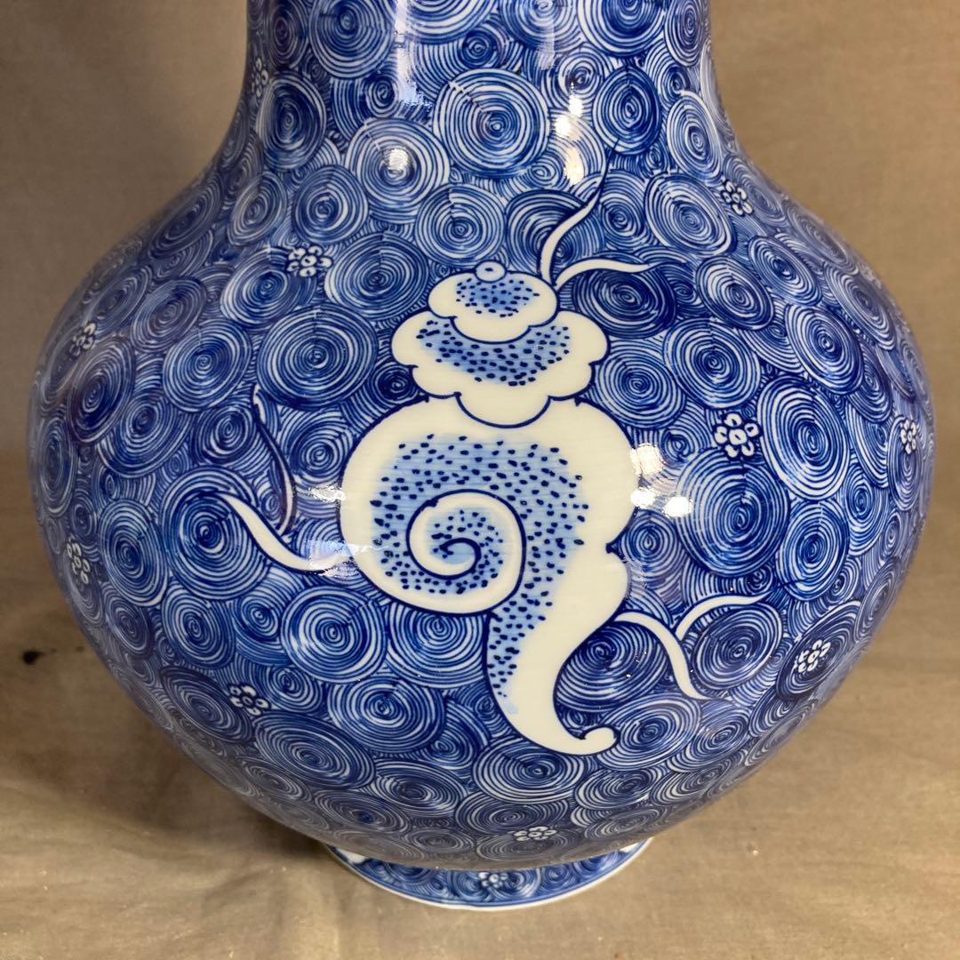 【源右衛門】古伊万里の伝統　日本の名窯　舘林源右衛門作　染付海渦花文　大花瓶