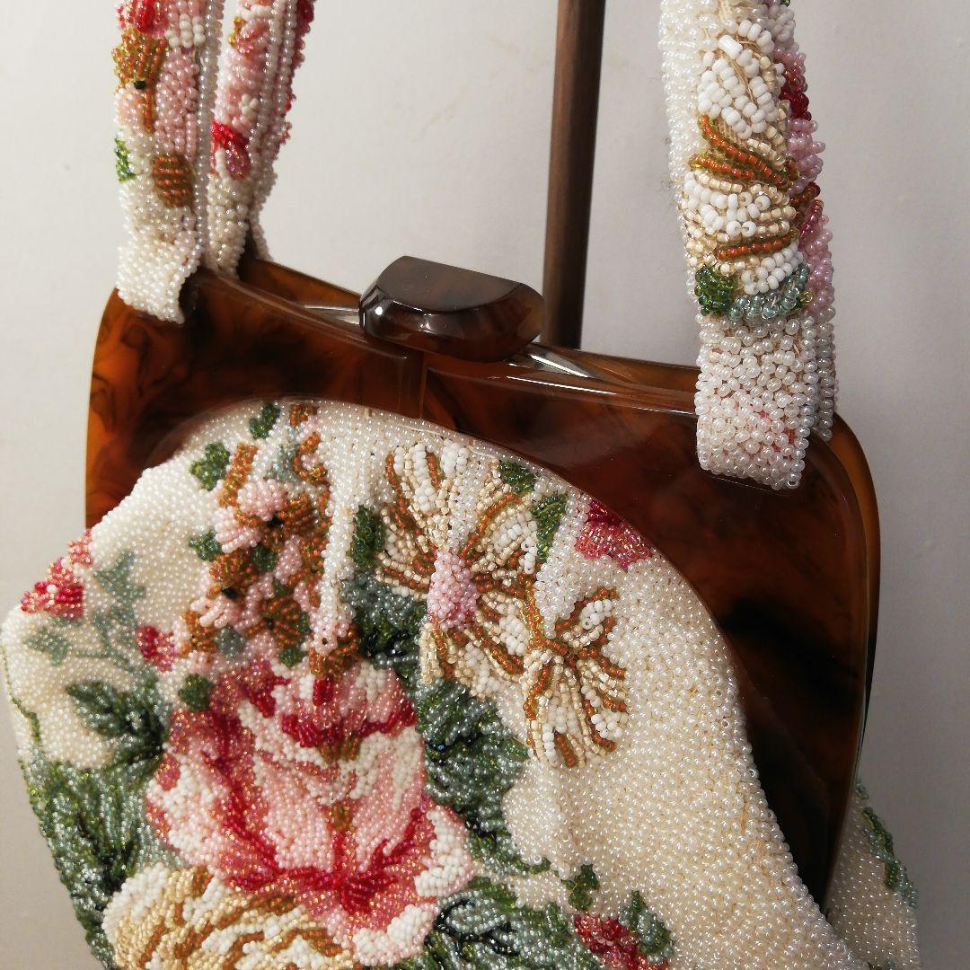 花柄刺繍総ビーズ和装用バッグ