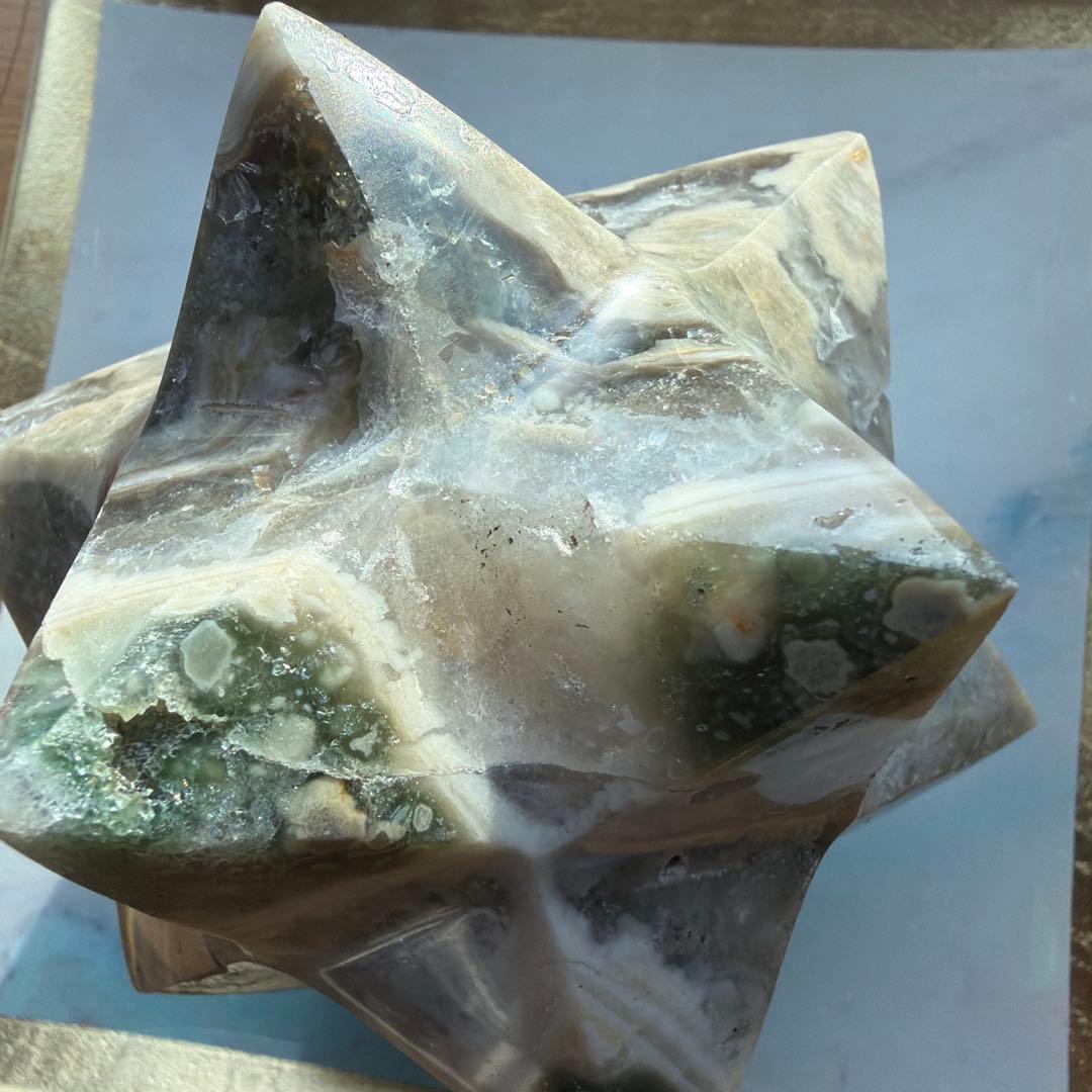 ✨オーシャンジャスパーのアステロイド✨ジオード、虹あり　五芒星　六芒星　天然石