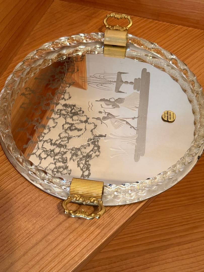 イタリア製 ベネチアンガラス ミラー　ムラーノガラス　金彩　ビンテージ