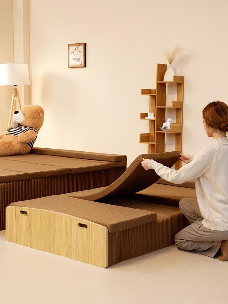 ペーパー折りたたみベッド幅80㎝高さ33㎝組立不要 マットレス付き 一人暮らし