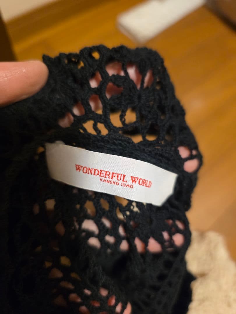 Wonderful World黒 レース編み フリル カーディガン