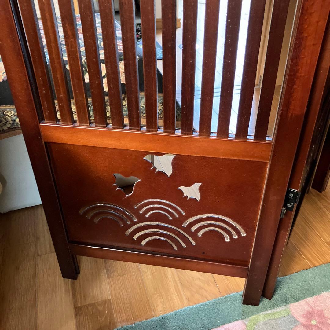 昭和レトロ　木製　和風　衝立　四連折りたたみ