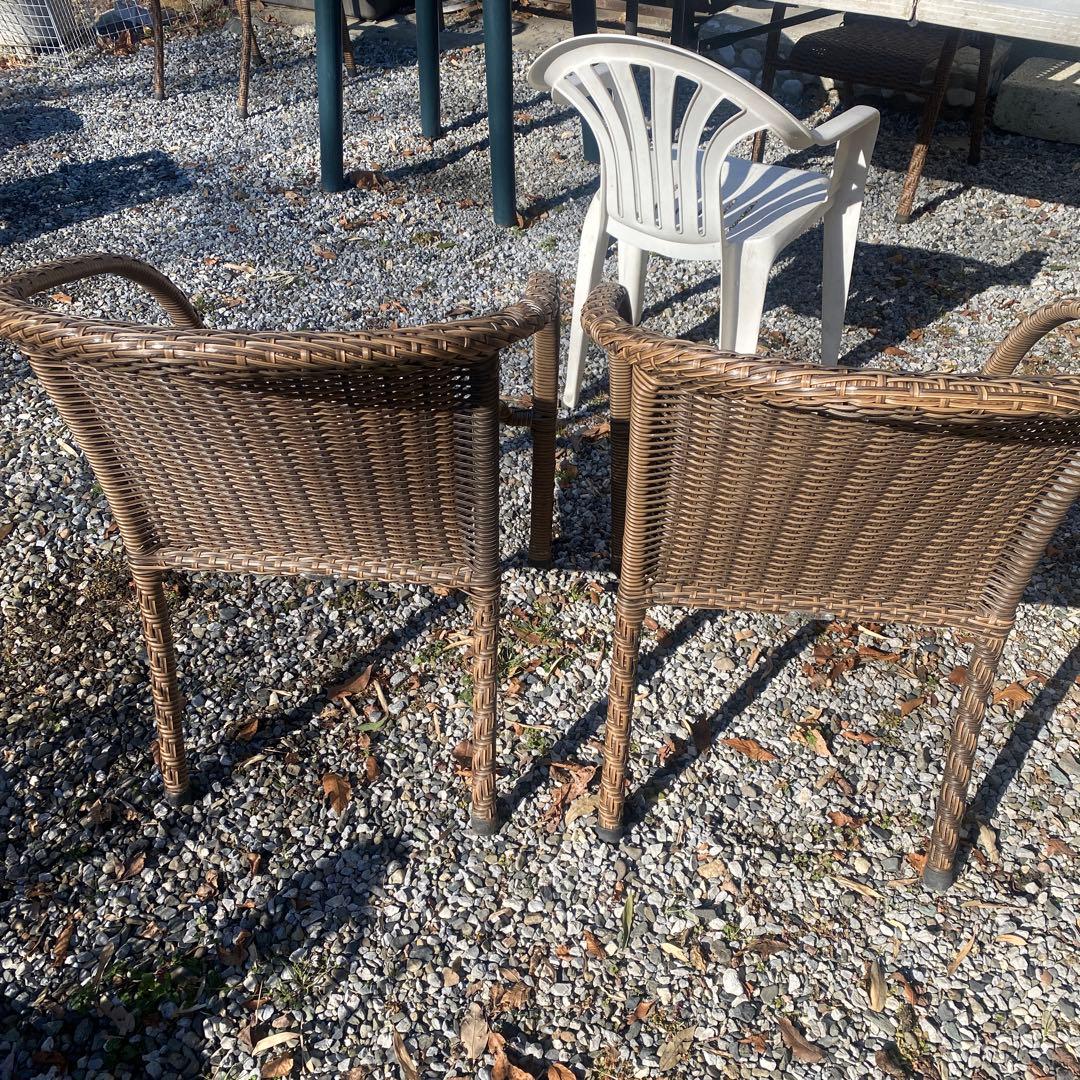 bell chaise ベルチェアー　ブラウンラタン風アームチェア2脚セット